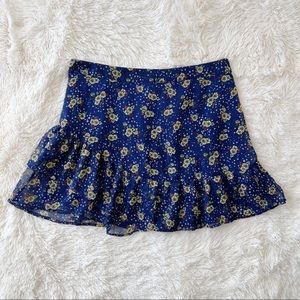 Bongo navy bright blue and yellow floral mini skirt with ruffles Sz L